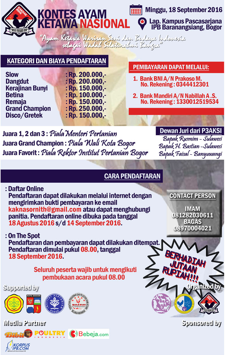 Himpro Ornithologi dan Unggas Fakultas Kedokteran Hewan Kontes Ayam Ketawa Nasional (KAKNAS) 2016